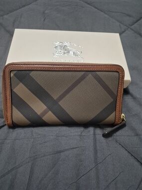 Burberry Check Zip-Around Wallet in Brown